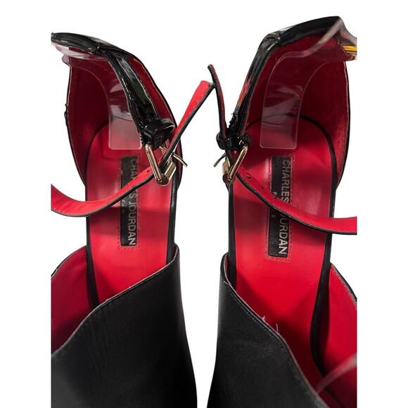 Charles Jourdan Paris Leather Black Open Toe Stiletto Pumps High Heel Size 8.5M - Picture 2 of 6